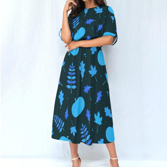 Autumn midi dress for fall pictures, blue fall dress for Autumn family pictures, Thanksgiving dress Autumn midi dress for fall pictures, blue fall dress for Autumn family pictures, Thanksgiving dress