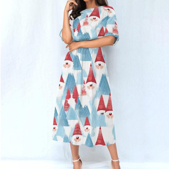 gnome christmas dress womens festive christmas gnome print v neck long sleeve
