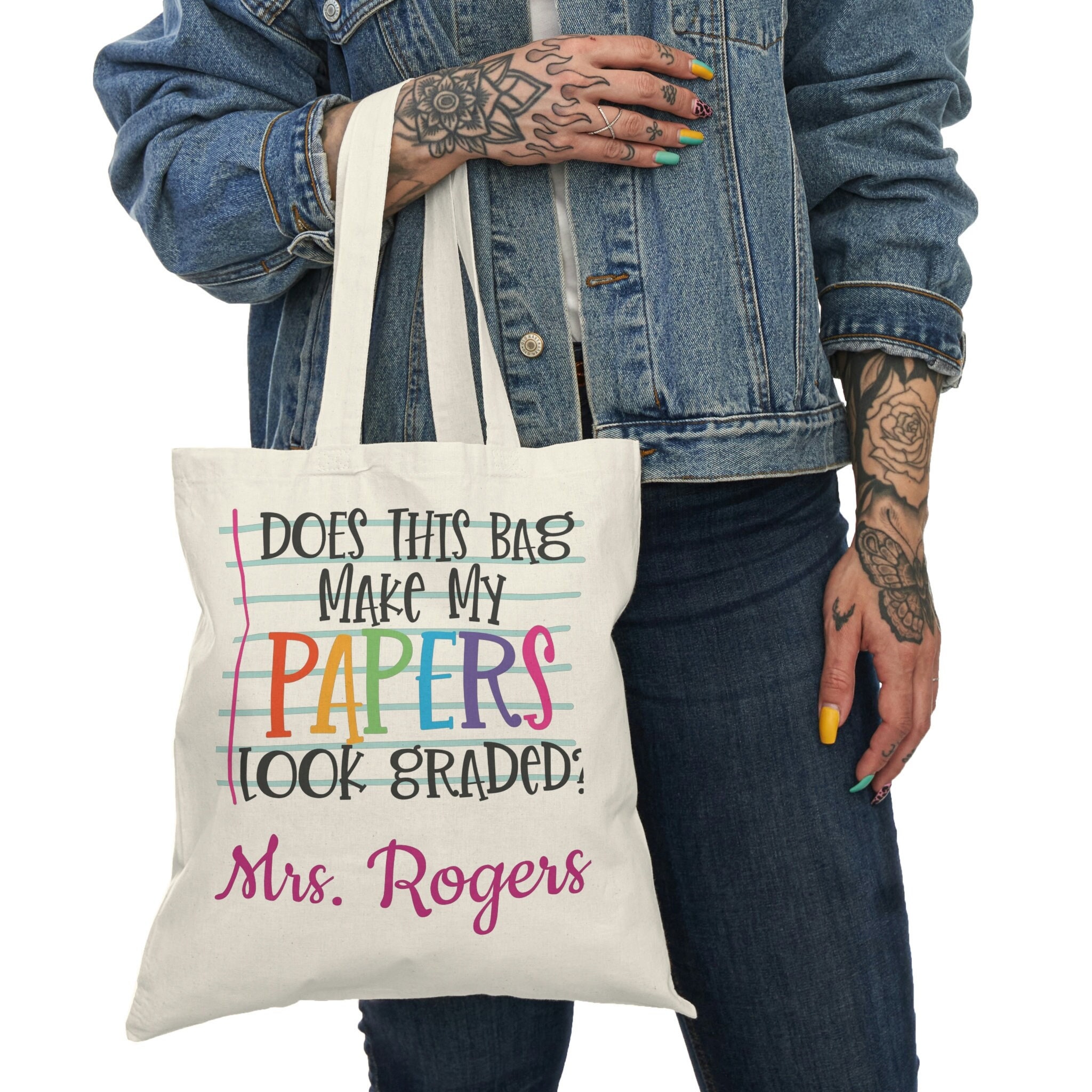 JXGZSO Borsa Tote Insegnante Con Frase Divertente "Does This Bag Make My Papers Look Graded" - 100% Poliestere