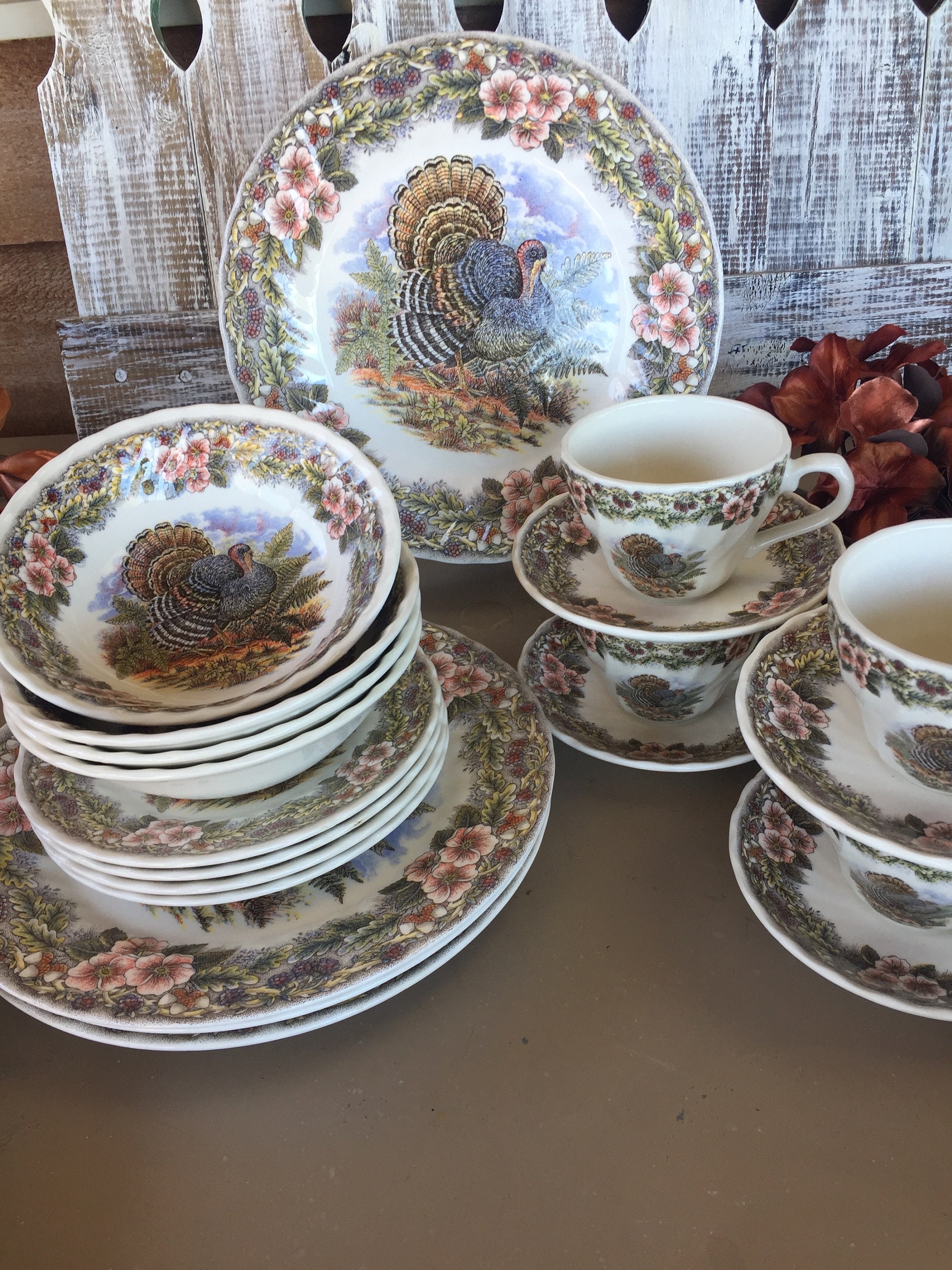 Churchill Thanksgiving 4 - 5 Pc Place Settings Brown Transferware