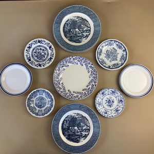 Vintage Mismatched Blue White Transferware | Wall Gallery Plates | Wall Hangings | Wall Decor Farmhouse Cottage English China #GW69