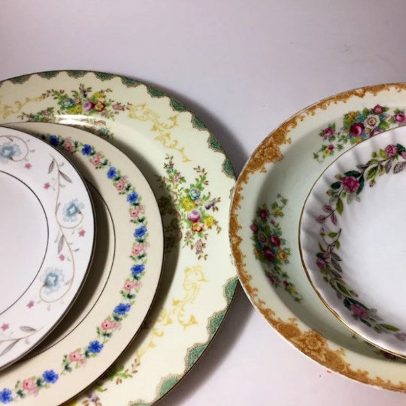 10 5 Pc Place Settings Vintage Mismatched Dinnerware Set Etsy