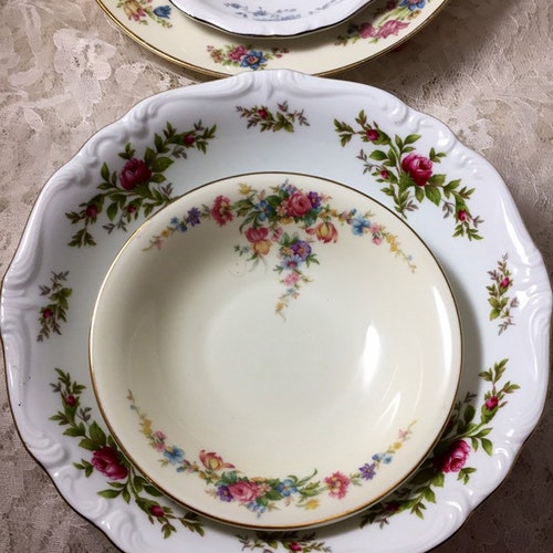 24 - Vintage Mismatched China 12 shops Pasta Bowls & 12 Dessert Bowls Boho Mix Match #547