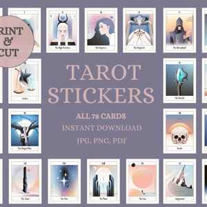 Printable Tarot Stickers - Colorful, Full Deck, Tarot Journal Stickers