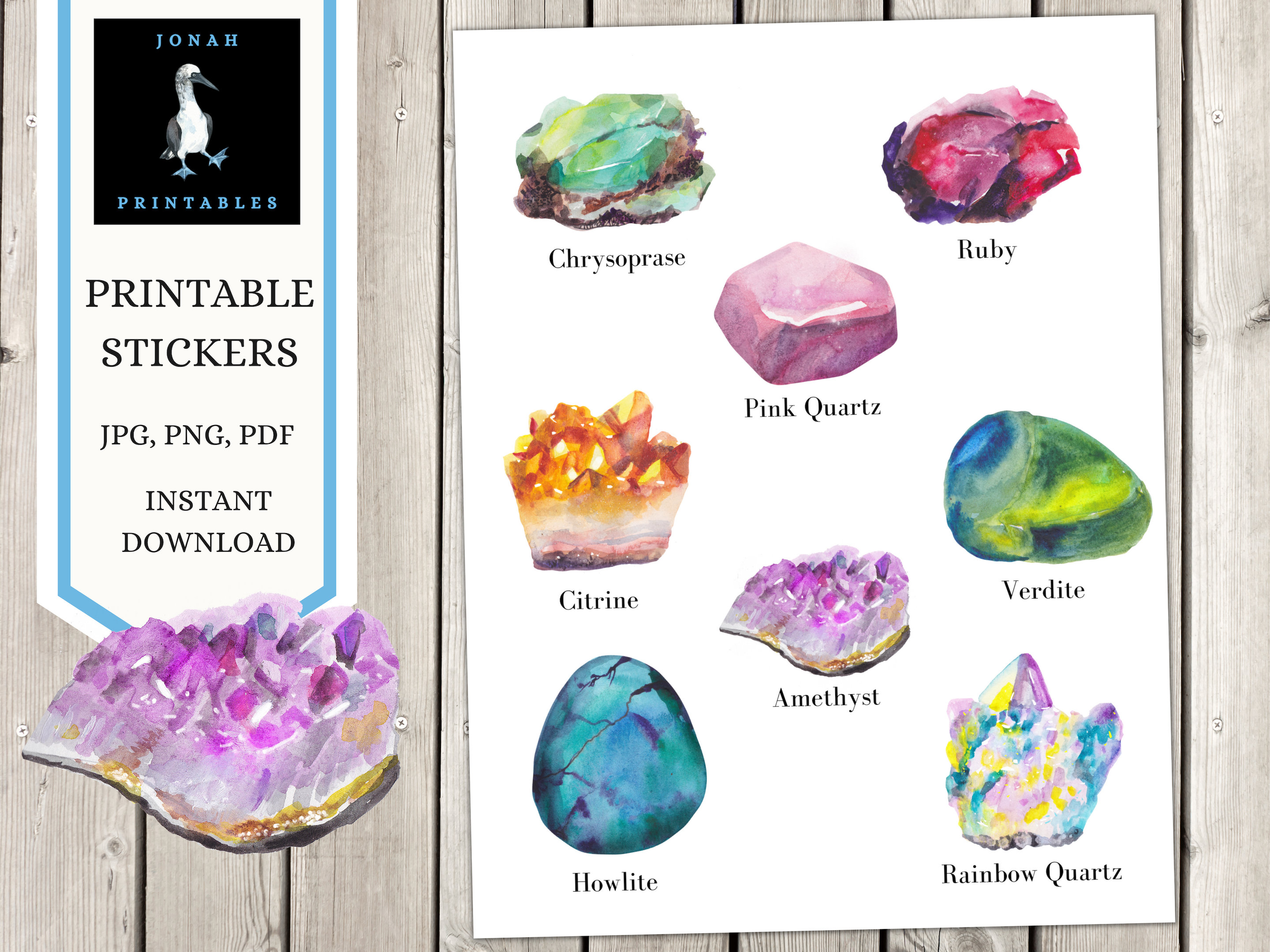 Magical crystal stickers - crystal stickers - gemstone stickers - kawaii  stickers - vinyl stickers - witchy stickers - 8x7cm
