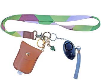 Cacta Safety Keychain Set, Green Fabric Lanyard, Personal Alarm, Cactus Charm, Gifts for Him, Her, Birthday, Mother's Day, Women, Men, Teens