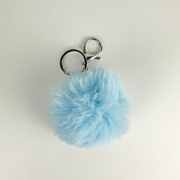 Baby Blue Pom Pom Keychain, Faux Fur, Puff Ball, Handbag Decor, Diaper Bag Charm, Purse Accessory, Gifts for Her, Mothers Day, Fluffy, Cute