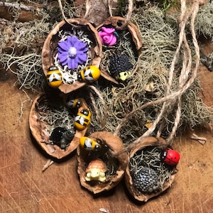Micro 5 pack Walnut shell minature woodland animal ornament bundle