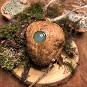 Micro Fairy in walnut house with aventurine stone window