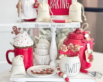 Decoración de bandeja de niveles de pan de jengibre: guirnalda navideña para hornear, cuchara y adorno para taza