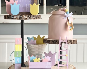 Bandeja escalonada con forma de tulipán / Decoración de primavera / Colores pastel / Decoración rústica