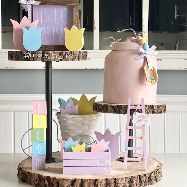 Tulip Tier Tray | Spring Decor | Pastel | Farmhouse Decor