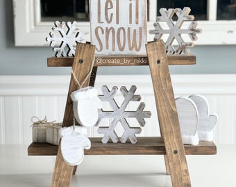 Bandeja navideña neutra de varios niveles / Exhibición de país de las maravillas invernal / Decoración de granja