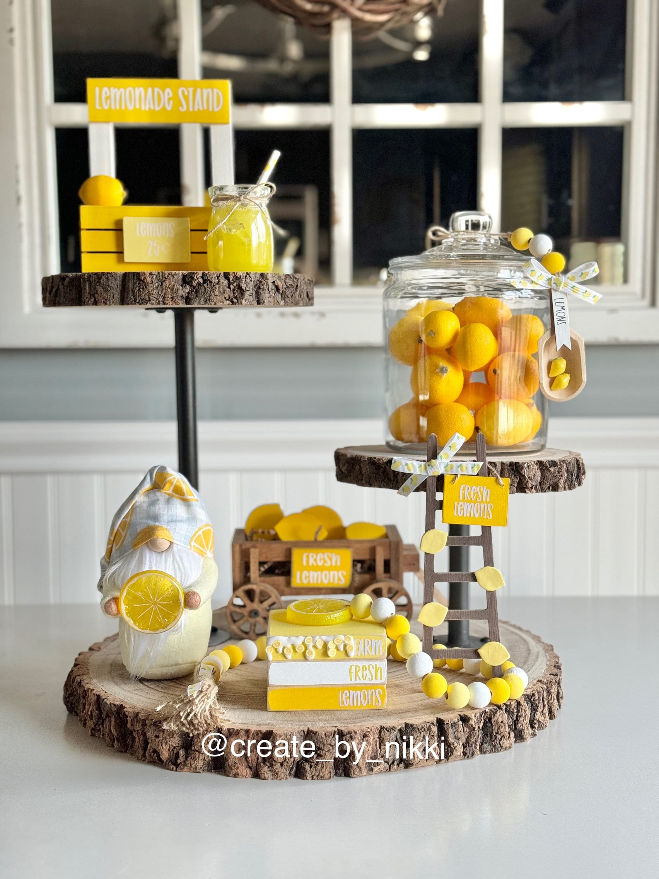 Yalikop 11-Piece Lemon Tiered Tray Decor Set - Wooden Signs, Gnome, & Blocks For Summer Kitchen Table (Peach Style) - View #3