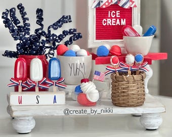 Decoración de bandejas patrióticas de varios niveles / Paletas / Helado / Horneado falso