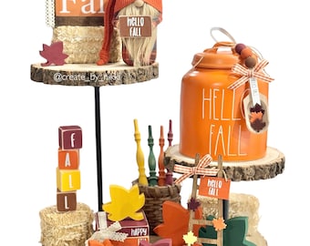 Bandeja otoñal / Hojas de madera / Pila de libros / Pala para bote Rae Dunn / Decoración rústica