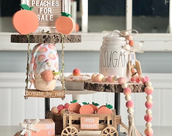 Bandeja de niveles color melocotón / Exhibición de verano / Decoración de granja / Pila de libros