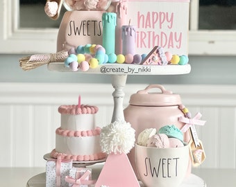 Happy Birthday Tier Tray | Fake Cake | Celebration | Scoop for Rae Dunn Canister