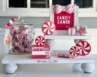 Expositor de bastones de caramelo / Menta / Bandeja navideña de varios niveles / Cuchara para bote Rae Dunn