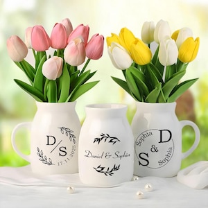 Personalized Wedding Flower Vase,Custom Engagement Gift,Engagement Ceramic Flower Vase, Wedding Gifts, Couple Gifts for Newlyweds FV78FRT0