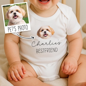 Personalized Pet Photo Baby Onesie, Custom Dog Cat Portrait Bodysuit, Newborn Baby Gift, Pet Lover Baby Clothes, Infant Outfit OS85IUC0