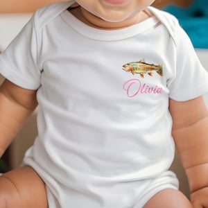 Personalized Fishing Baby Girl Onesie, Pink Bow Bass Fish Outfit, First Birthday, Outdoor Baby Gift OS718MDZ0