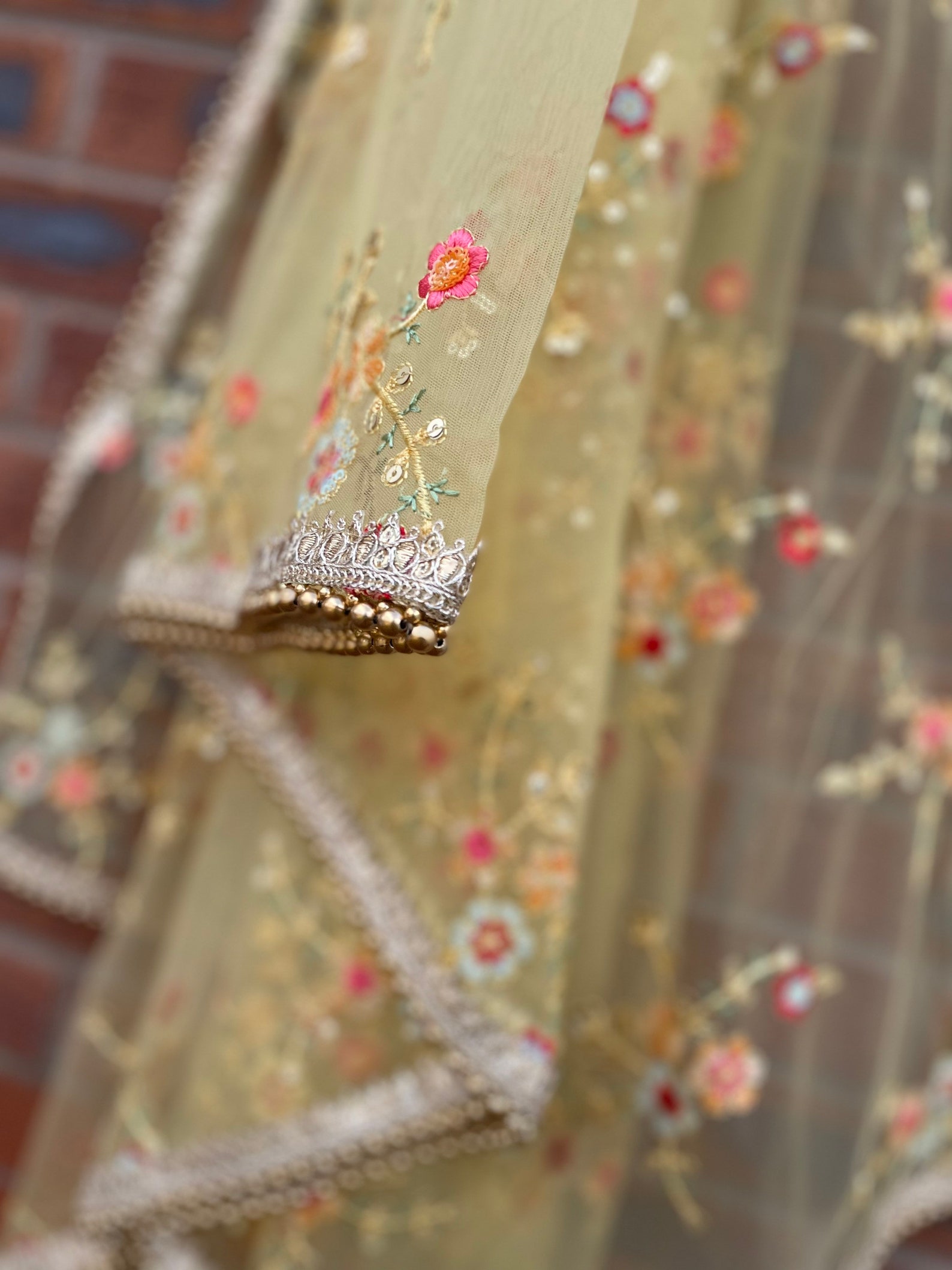 Yellow Embellished Net Dupatta with Sequinned main image 0