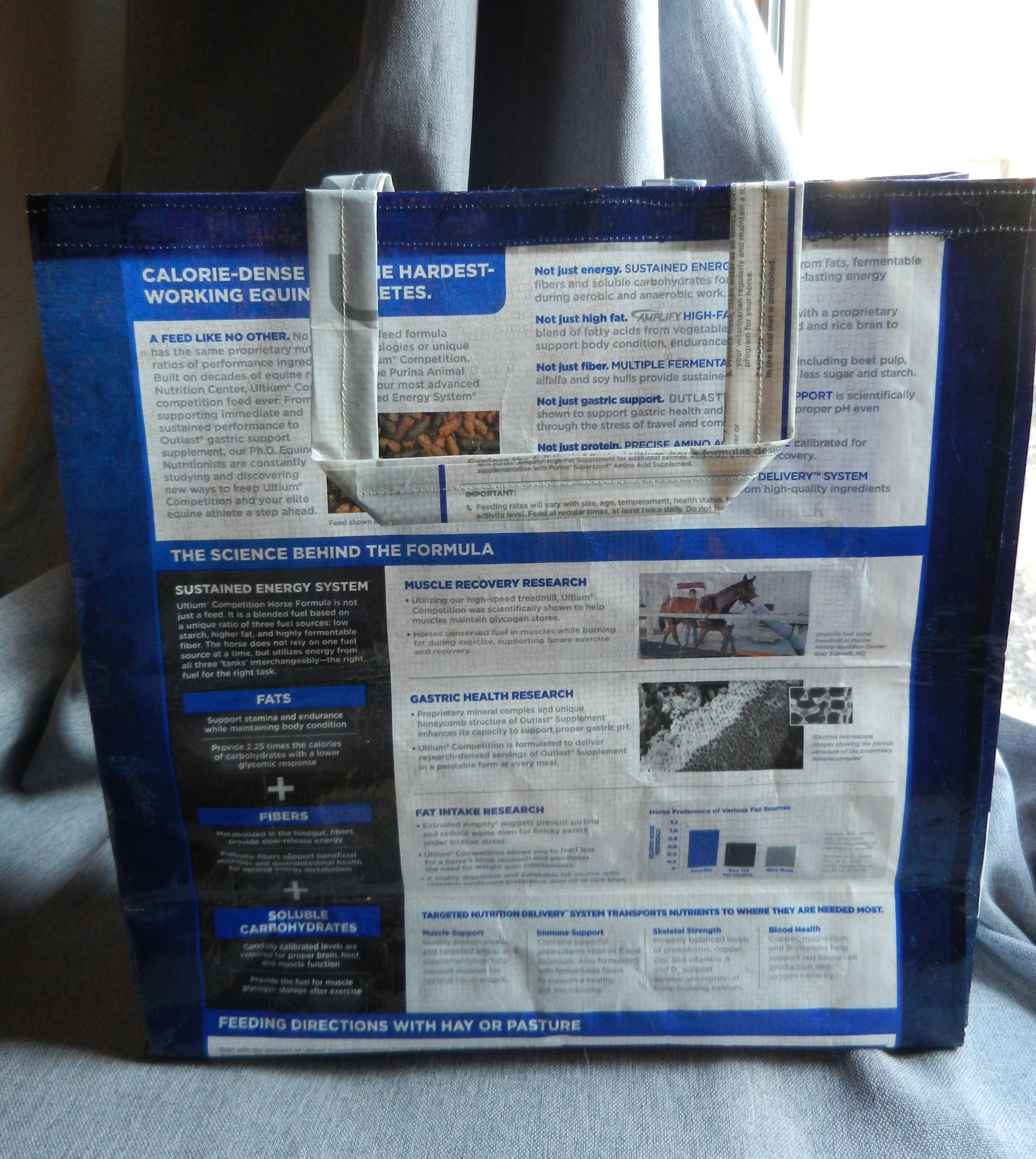 Purina Ultium Competition Horse Recycled Upcycled Feed Bag Tote Market