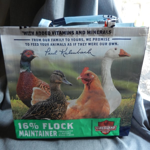 Kalmbach 16% Flock Maintainer Recycled Upcycled Feed Bag Tote Market Bag Poultry Duck Chicken Geese