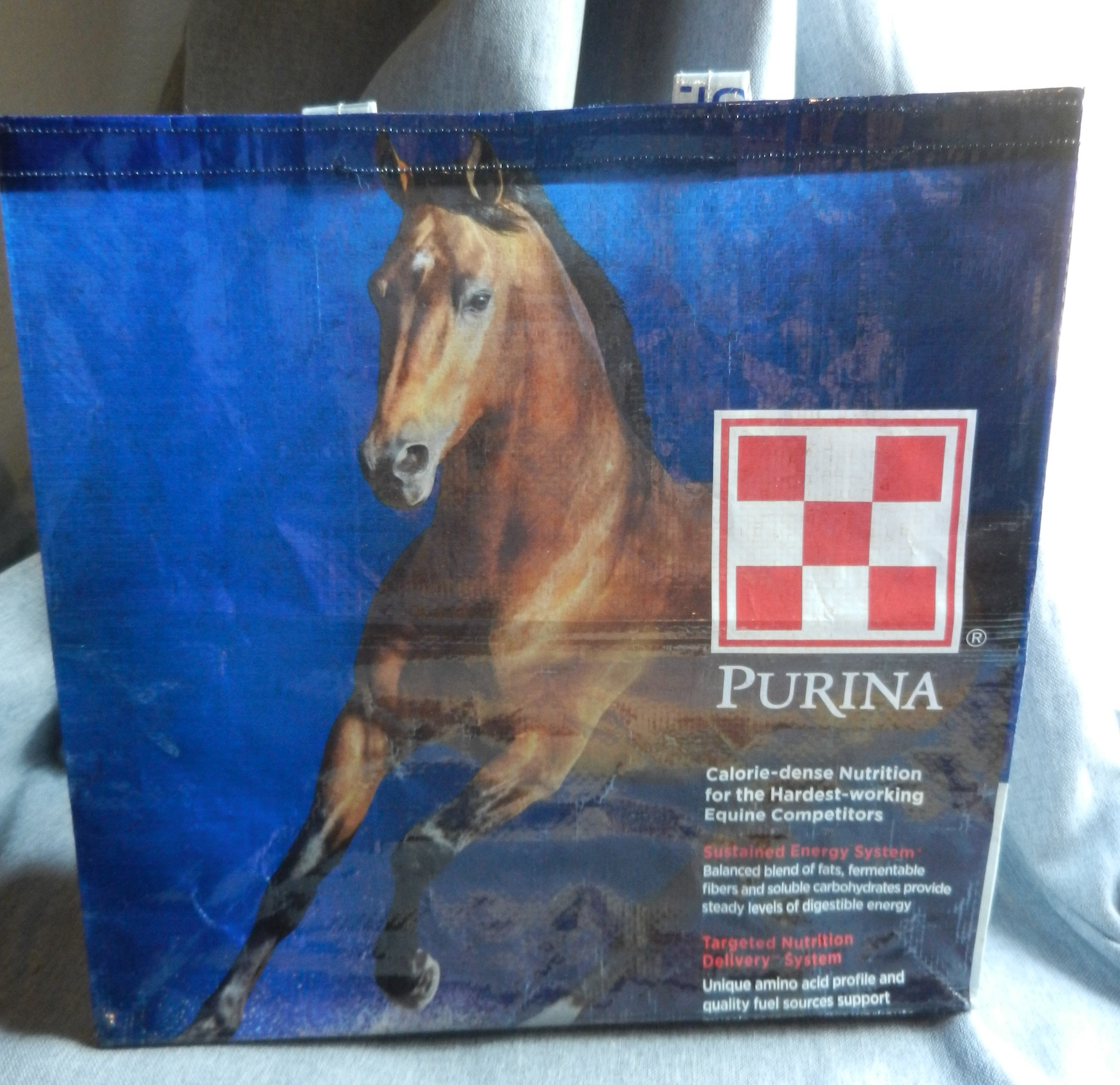 Purina Ultium Competition Horse Recycled Upcycled Feed Bag Tote Market