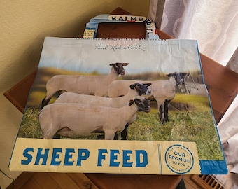 Recycled Upcycled Feed Bag Tote Market Bag Kalbach Sheep Feed