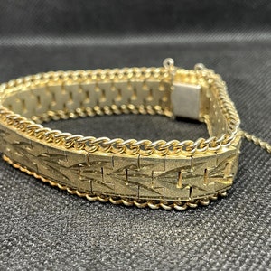 Thick Gold-Plated Bracelet by MTL Jewellery with Floral V-Motif, Vintage