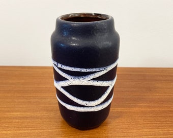 Scheurich 231-15 Blue Vase with White Lines, Vintage West German Art Pottery (WGP), Retro Mid-Century Ceramics, Home Decor, Interior Design