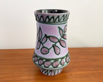 Strehla Keramik Vase Model 1231, Colors Purple & Green, Vintage East German Art Pottery (VEB Sachsen), Retro Ceramic GDR Fat Lava 1960s