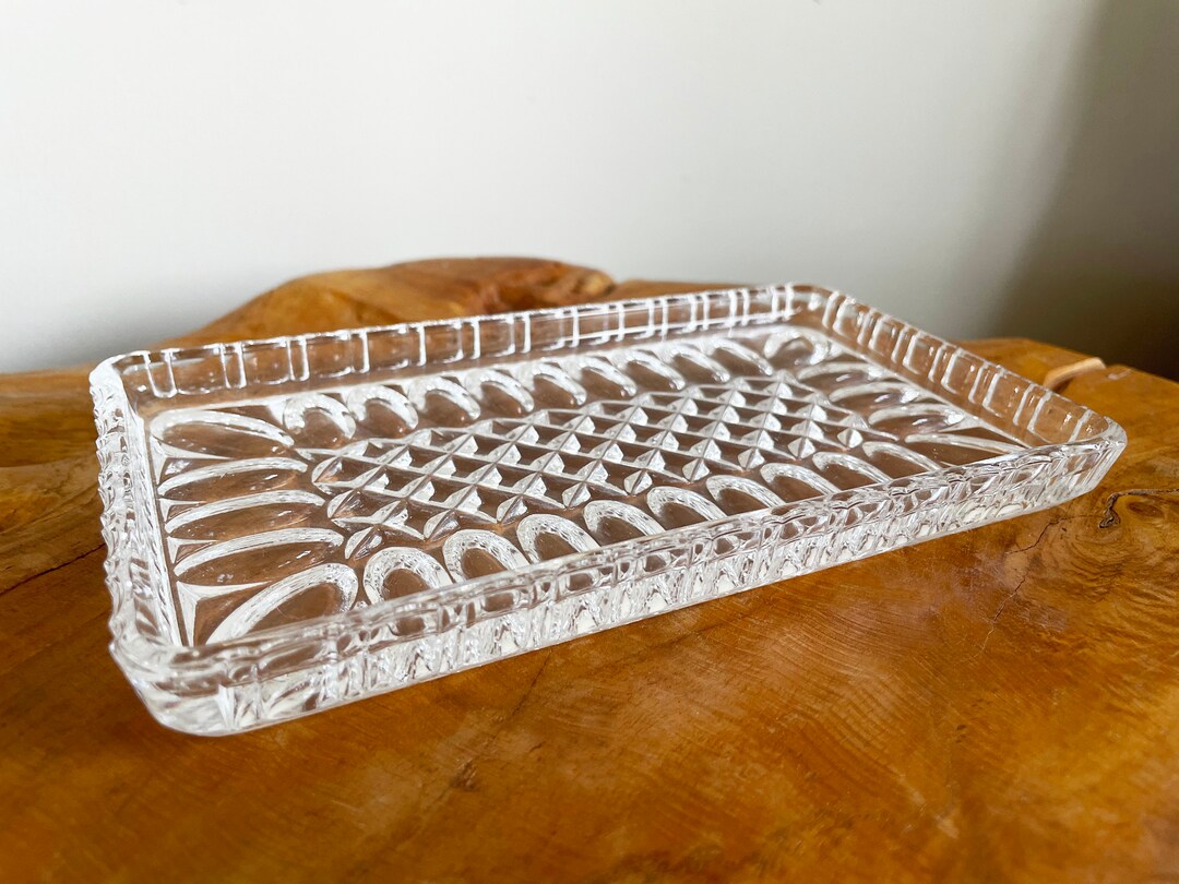 Vintage Pressed Crystal Glass Serving Tray, Elegant Serving Platter