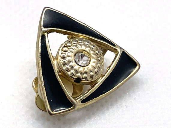 Vintage Triangle Clip-On Earrings, Black Enamel w… - image 2