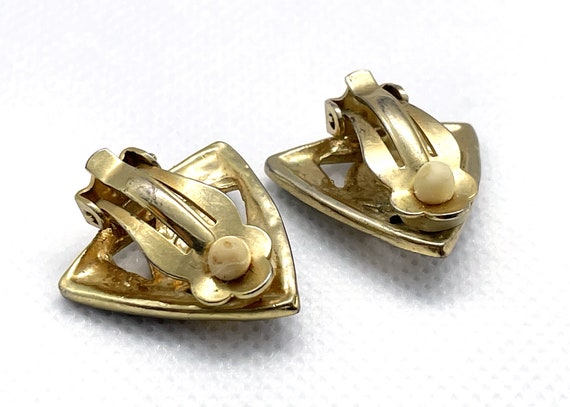 Vintage Triangle Clip-On Earrings, Black Enamel w… - image 4