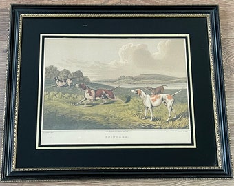 Framed "Pointers" Antique Engraving After a Painting by H. Alken, Engraved by I. Clark, Published in London by T. McLean 1820, Sporting Dogs