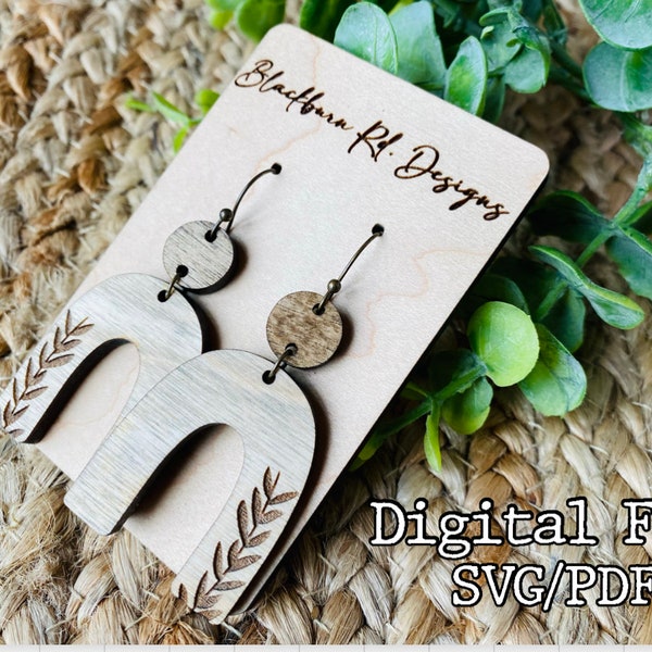 Boho Arch Engraved Vine Laser Cut Earrings Digital File