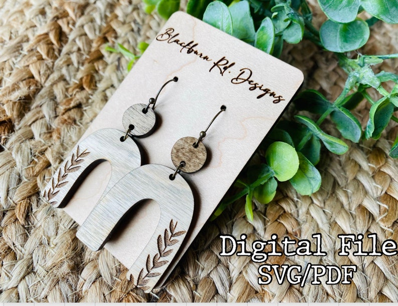 Boho Arch Engraved Vine Laser Cut Earrings Digital File image 1