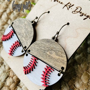 Dimensional wooden Baseball Earrings Laser Ready Digital File