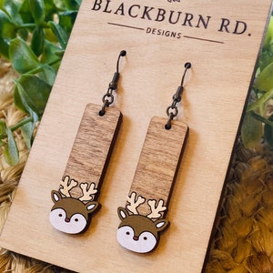 Cute Reindeer Wooden Bar Dangles