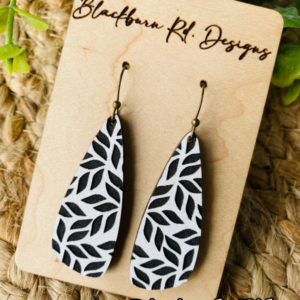 Boho Oblong Engraved Wood Dangle Earring Digital File