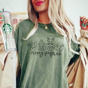 Merry Woofmas Comfort Colors Shirt, Dog Christmas Shirt, Dog Lover Gift, Dog Mom TShirt, Merry Dogmas T-Shirt, Cute Dog Face Tee, Xmas Dog