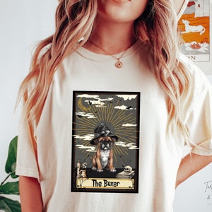 Boxer Dog Tarot Shirt, Comfort Colors Boxer Mom Shirt, Boxer Dog Gifts, Oversized Halloween Dog Lover TShirts, Dog Tarot Card Graphic Tee