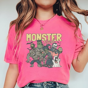 Retro Monster Mash Comfort Colors Shirt, Classic Monsters T Shirt, Plus Size Fall TShirt, Ghost Halloween T-Shirt, Vintage Frankenstein Tee