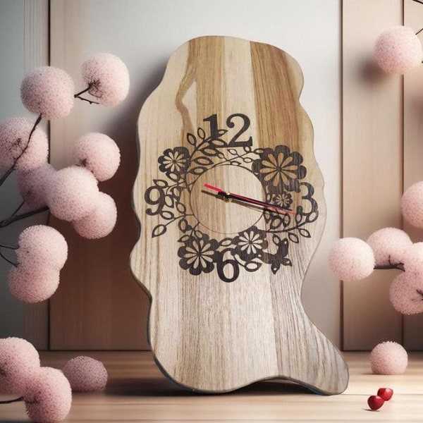 Horloge motifs fleuris à accrocher au mur, décoration murale, horloge décorative, cadeau pour femme, cadeau anniversaire, cadeau de mariage