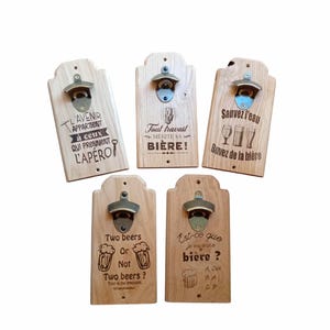 Décapsuleur mural en bois gravé, personnalisable, limonadier a fixer au mur, cadeau pour buveur de bières, fête des pères et cadeau hommes