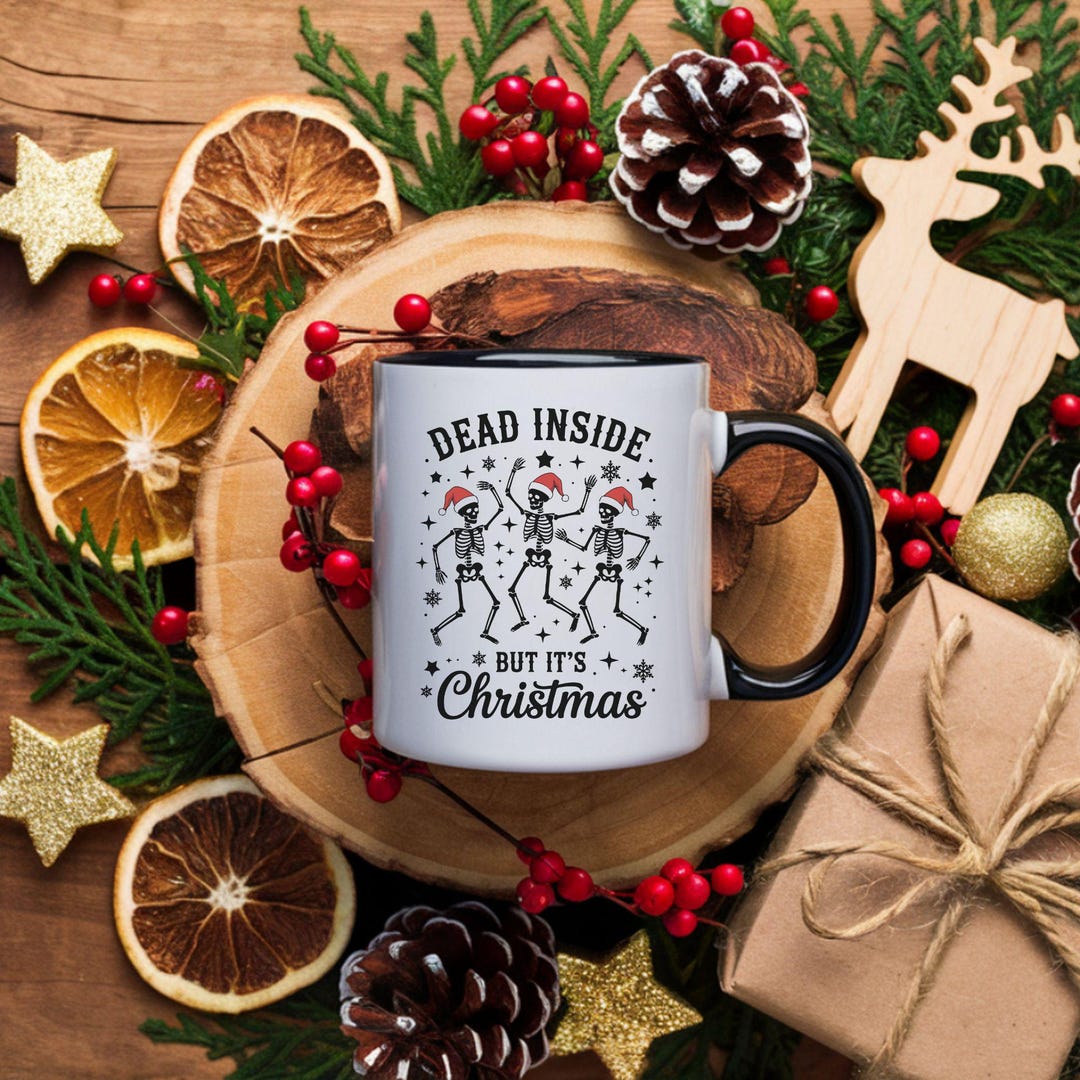 Dead Inside but It’s Christmas Mug Spooky Skeleton Holiday Cup