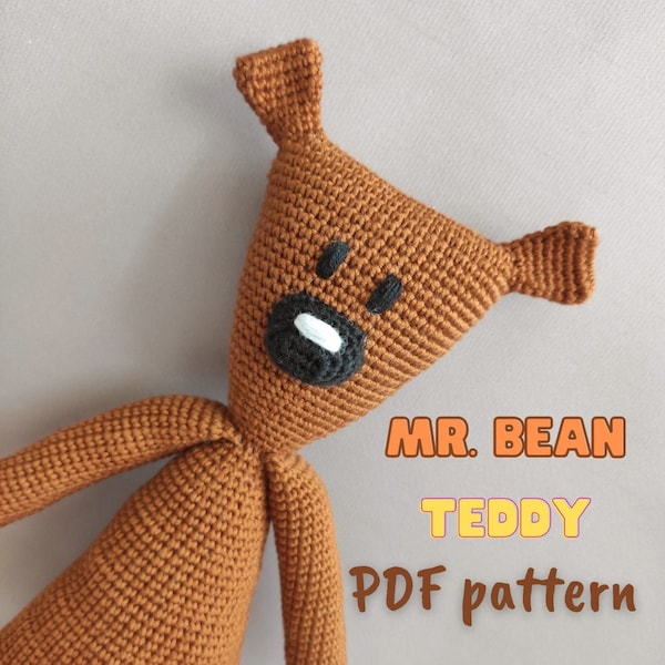 PDF: Patrón de Ganchillo Osito de Mr Bean, Patrón Amigurumi Osito de Mr Bean, Osito de Juguete Mr Bean